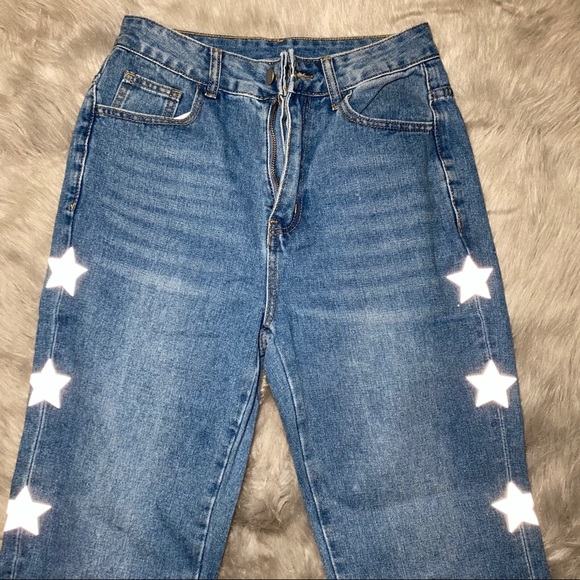 Reflective Star Print Straight Leg Jeans - Picture 5 of 7